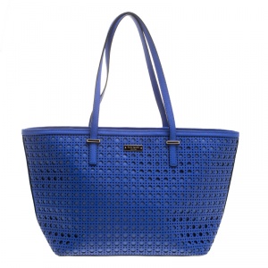 Pre Owned Kate Spade Blue Perforated Leather Cedar Street Harmony Tote