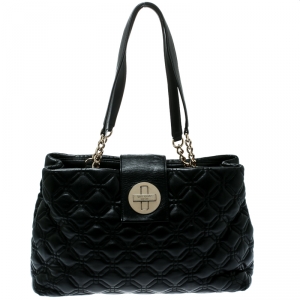 Pre Owned Kate Spade Black Quilted Leather Astor Court Elena Tote