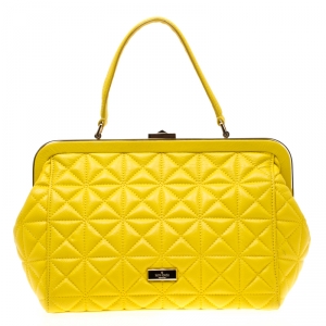 Pre Owned Kate Spade Yellow Quilted Leather Sedwick Place Satchel 