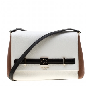 Pre Owned Kate Spade White/Brown Leather Loula Houston Street Crossbody Bag