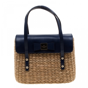 Kate Spade Blue/Beige Straw and Leather New York Luisa Tote