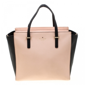 Pre Owned Kate Spade Blush Pink/Black Leather Cedar Street Hayden Tote