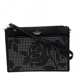 Pre Owned Kate Spade Black Lasercut Leather Clarise Crossbody Bag