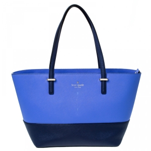 Pre Owned Kate Spade Blue/Navy Blue Leather Mini Harmony Tote 