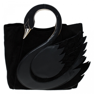 Pre Owned Kate Spade Black Suede and Leather On Pointe Swan Tote