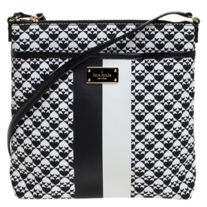 Pre Owned Kate Spade Black/White Coated Canvas Crossbody Bag