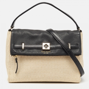 Kate Spade Beige/Black Woven Straw and Leather Loula Shoulder Bag