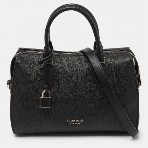 Pre Owned Kate Spade Black Leather Top Zip Satchel