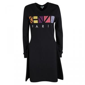 Pre Owned Kenzo Black Embroidered Logo Detail Long Sleeve Sweatshirt Dress L