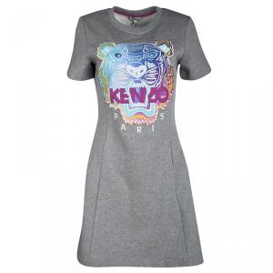 Pre Owned Kenzo Grey Tiger Motif Rainbow Sweatshirt Dress M