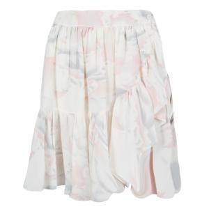 Pre Owned Kenzo Off White Cloud Printed Silk Ruffled Wrap Skirt M