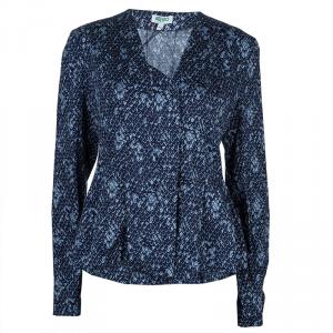 Pre Owned Kenzo Blue Printed Long Sleeve Top L