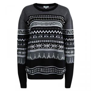 Pre Owned Kenzo Striped Embroidered Wool Eye Motif Embellished Sweater XL