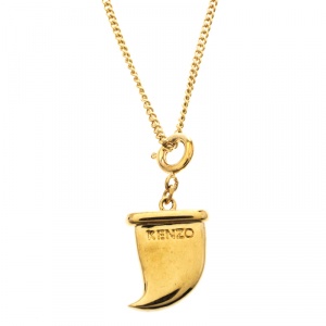 Kenzo Shark Tooth Gold Tone Pendant Necklace