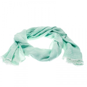 Kenzo Mint Green and White Tiger Logo Detail Jacquard Fringed Edge Scarf