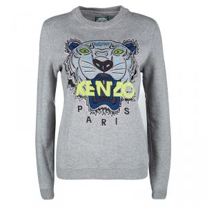 Pre Owned Kenzo Jungle Grey Embroidered Tiger Motif Sweatshirt M