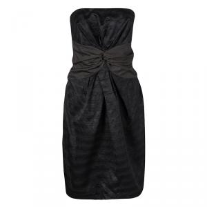 Pre Owned Kenzo Black Cotton Silk Blend Twist Front Detail Strapless Dress L