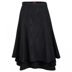 Pre Owned Kenzo Black Pleated Underlay Velvet Trim High Waist A-Line Skirt M