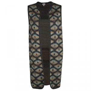 Pre Owned Kenzo Multicolor Diamond Pattern Knit Front Open Sleeveless Long Cardigan S