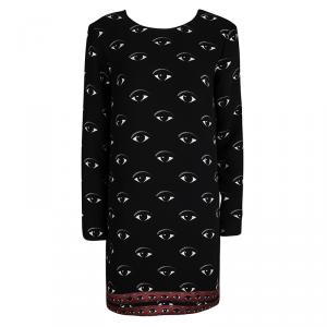 Pre Owned Kenzo Black Eye Print Long Sleeve Dress M