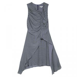 Pre Owned Kenzo Multicolor Striped Gathered Sleeveless Silk Dress S