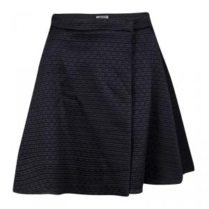 Pre Owned Kenzo Navy Blue Textured  Flared Wrap Mini Skirt S