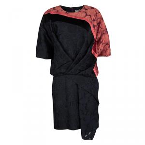 Pre Owned Kenzo Colorblock Draped Brocade Shadow Flowers Dress S