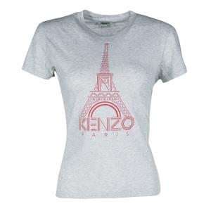 Pre Owned Kenzo Grey Eiffel Tower Print T-Shirt M