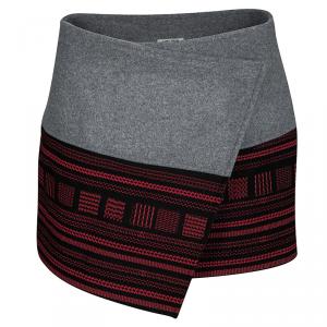 Pre Owned Kenzo Grey Wool Blend Contrast Embroidered Asymmetric Wrap Skirt M