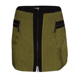 Pre Owned Kenzo Yellow and Black Textured Waffle Knit Zip Detail Mini Skirt M