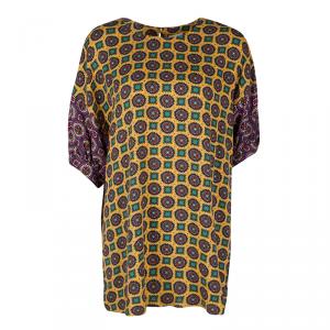 Pre Owned Kenzo Multicolor Printed Contrast Sleeve Detail Oversized Top M