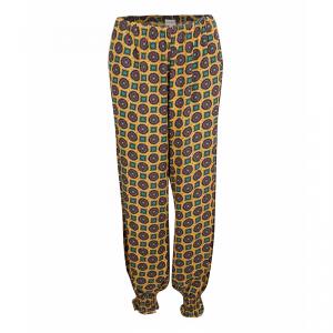 Pre Owned Kenzo Yellow Printed Smocked Hem Detail Elasticized Waist Pants M