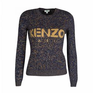Pre Owned Kenzo Multicolor Intarsia Knit Logo Detail Sweater M