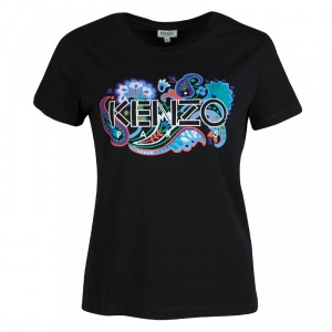Pre Owned Kenzo Black Logo Print Cotton Short Sleeve T-Shirt S