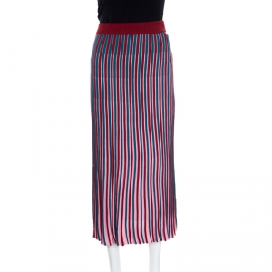 Pre Owned Kenzo Multicolor Striped Knit High Waist Midi Skirt M