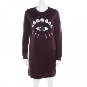 Pre Owned Kenzo Plum Cotton Melange Embroidered Eye Motif Sweater Dress S