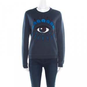 Pre Owned Kenzo Teal Blue Embroidered Eye Motif Sweatshirt M