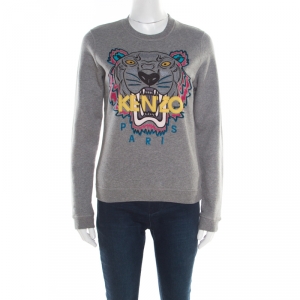 Pre Owned Kenzo Grey Embroidered Tiger Motif Sweatshirt M