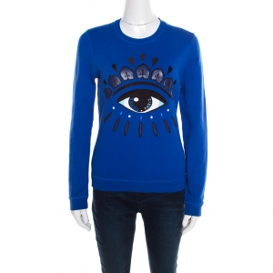 Pre Owned Kenzo Blue Embroidered Eye Motif Sweatshirt S