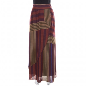 Pre Owned Kenzo Multicolor Striped Faux Wrap Maxi Skirt L