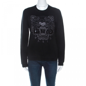 Pre Owned Kenzo Jungle Black Embroidered Tiger Motif Sweatshirt M