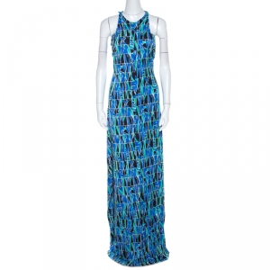 Pre Owned Kenzo Multicolor Cubic Floral Print Stretch Jersey Drop Armhole Detail Maxi Dress M