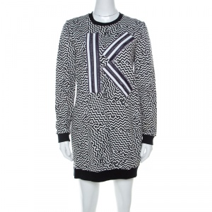 Pre Owned Kenzo Black & White Molleton Chevron Sweatshirt Dress M