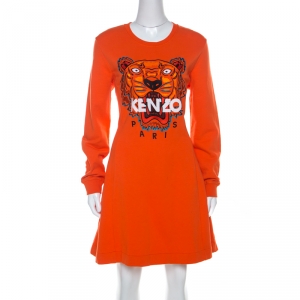 Pre Owned Kenzo Orange Tiger Embroidered Sweatshirt Dress XL