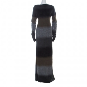 Pre Owned Kenzo Jungle Multicolor Wide Striped Knit Bateau Neck Maxi Dress XL