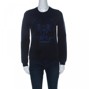Pre Owned Kenzo Navy Blue Cotton Embroidered Tiger Logo Sweatshirt S