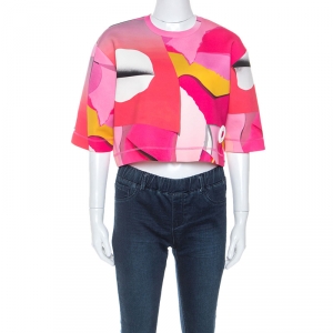 Pre Owned Kenzo Pink Printed Stretch Jersey Neoprene Cropped Top XS