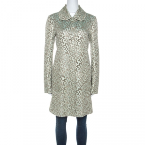 Kenzo Green and Gold Patterned Jacquard Coat M