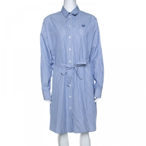 Pre Owned Kenzo Bicolor Tiger Embroidered Striped Cotton Shirt Dress S