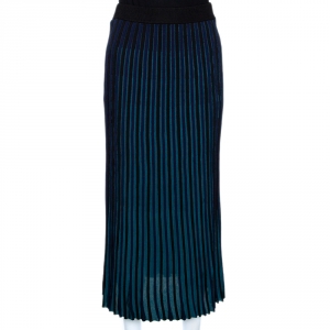Pre Owned Kenzo Teal & Black Knit Pleated Midi Skirt S